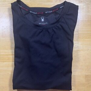 Spyder Active T-Shirt Athletic Ribbed Short Sleeve Top Black Activewear Womens L